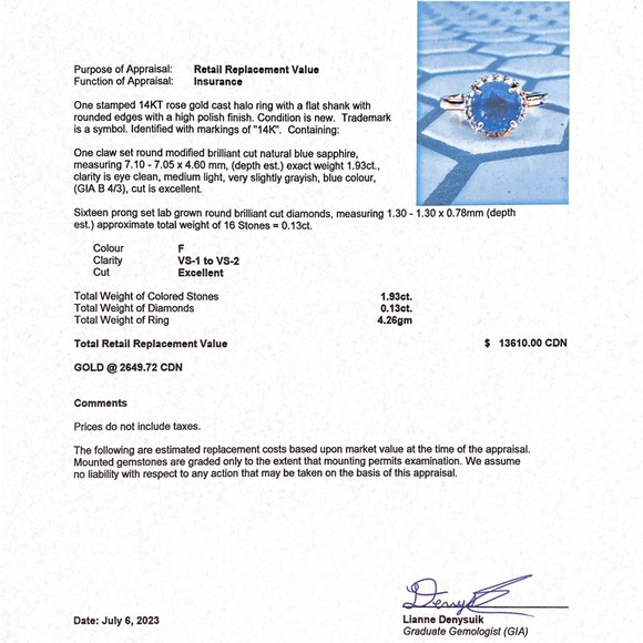 14k Rose Gold Sapphire Halo - Picture 3 of 3